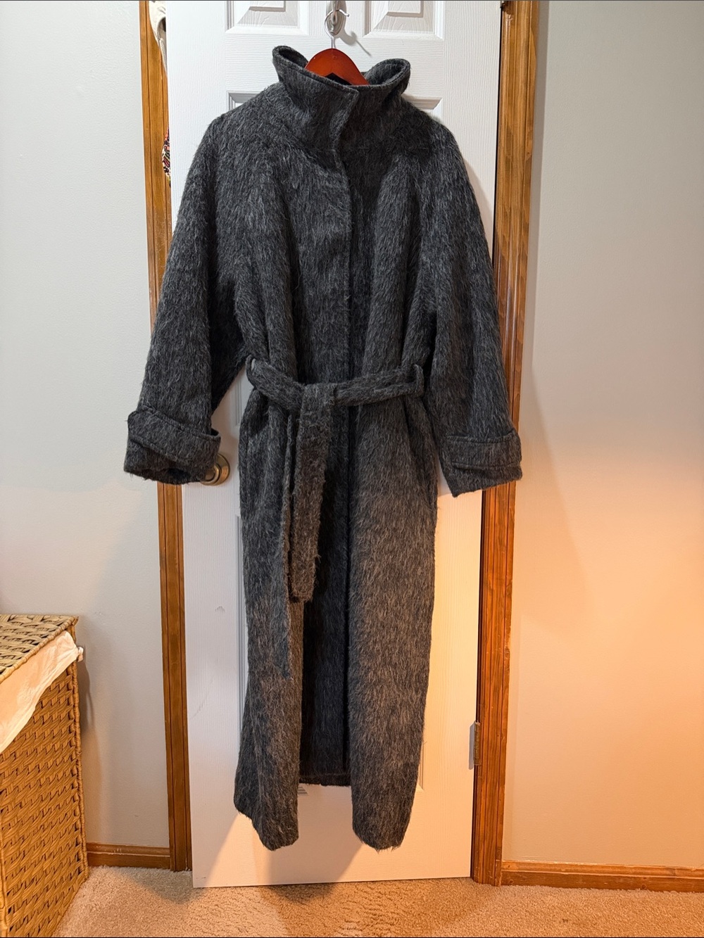 ASOS Long Grey Belted Wool-Blend Coat
